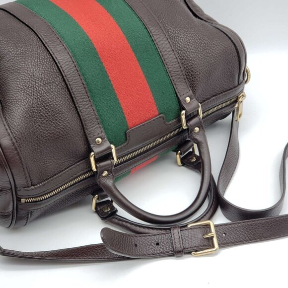 100% Authentic Gucci Web Brown Boston Leather Shoulder Bag 635-11292021 - Picture 4 of 16